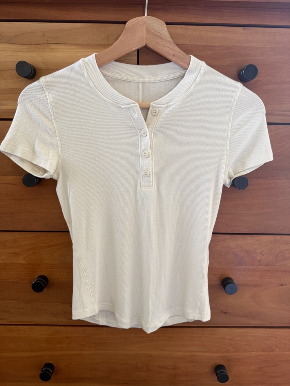 lululemon Women's Light Ivory Hold Tight Short Sleeve Henley Top